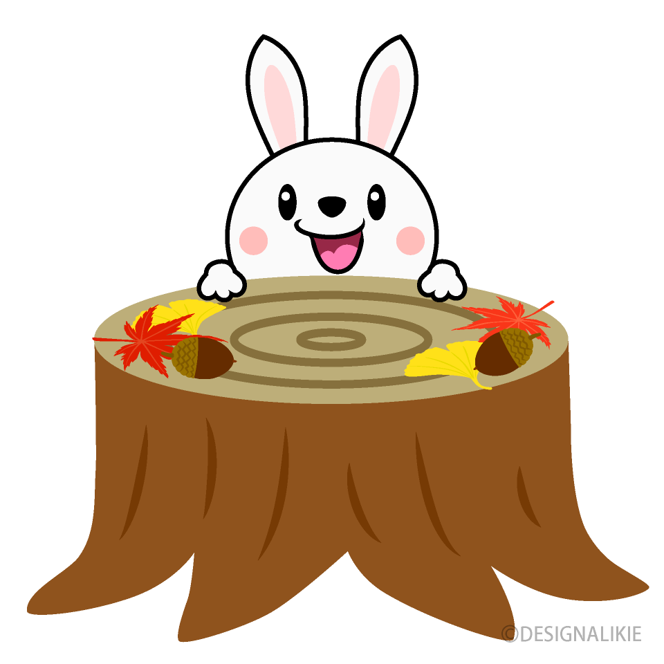 かわいいウサギと切り株