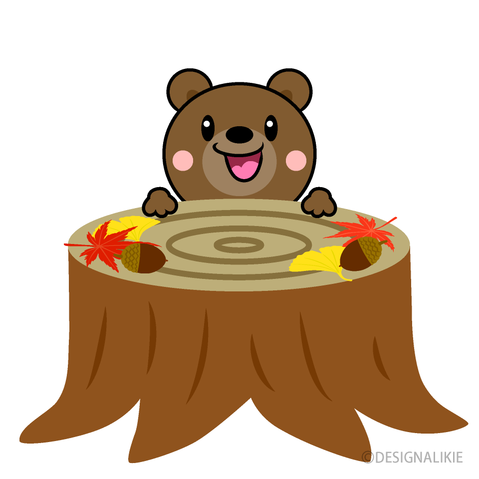 かわいいクマと切り株