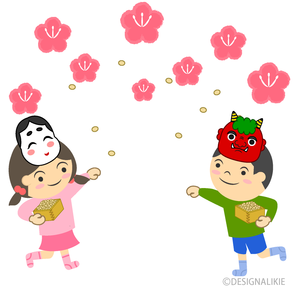梅の花と豆まき