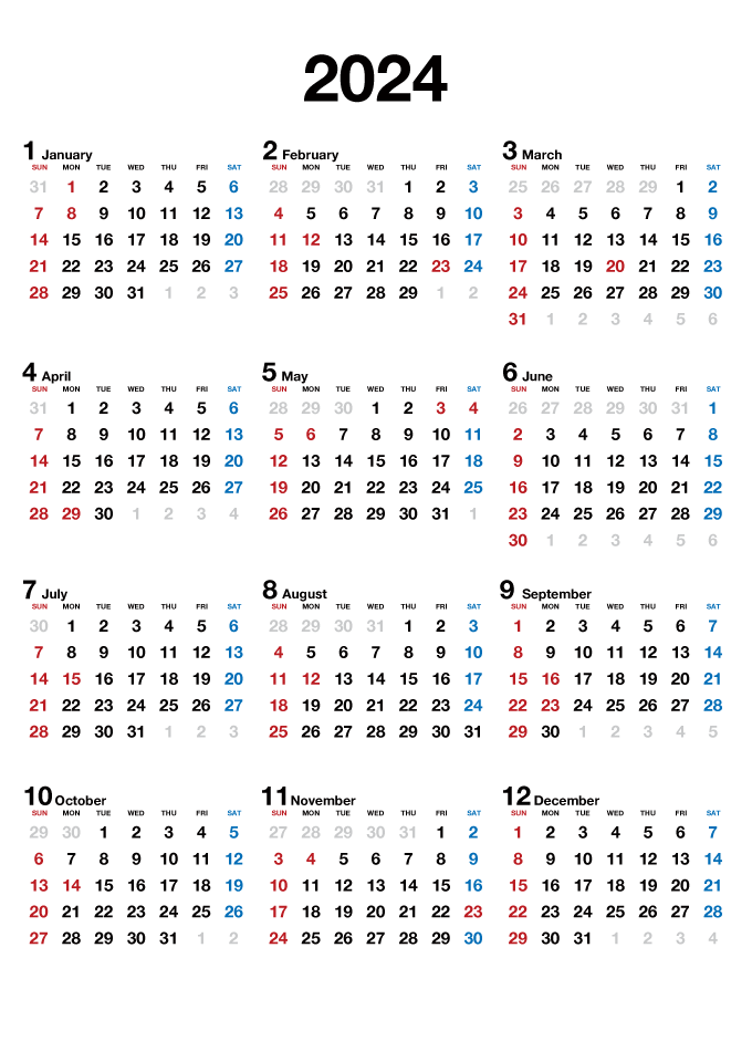 2024年カレンダー（文字大）