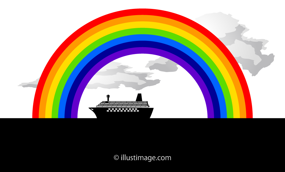 虹の中を航海する客船