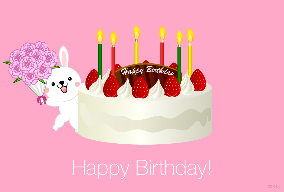 ケーキとウサギの誕生日カード