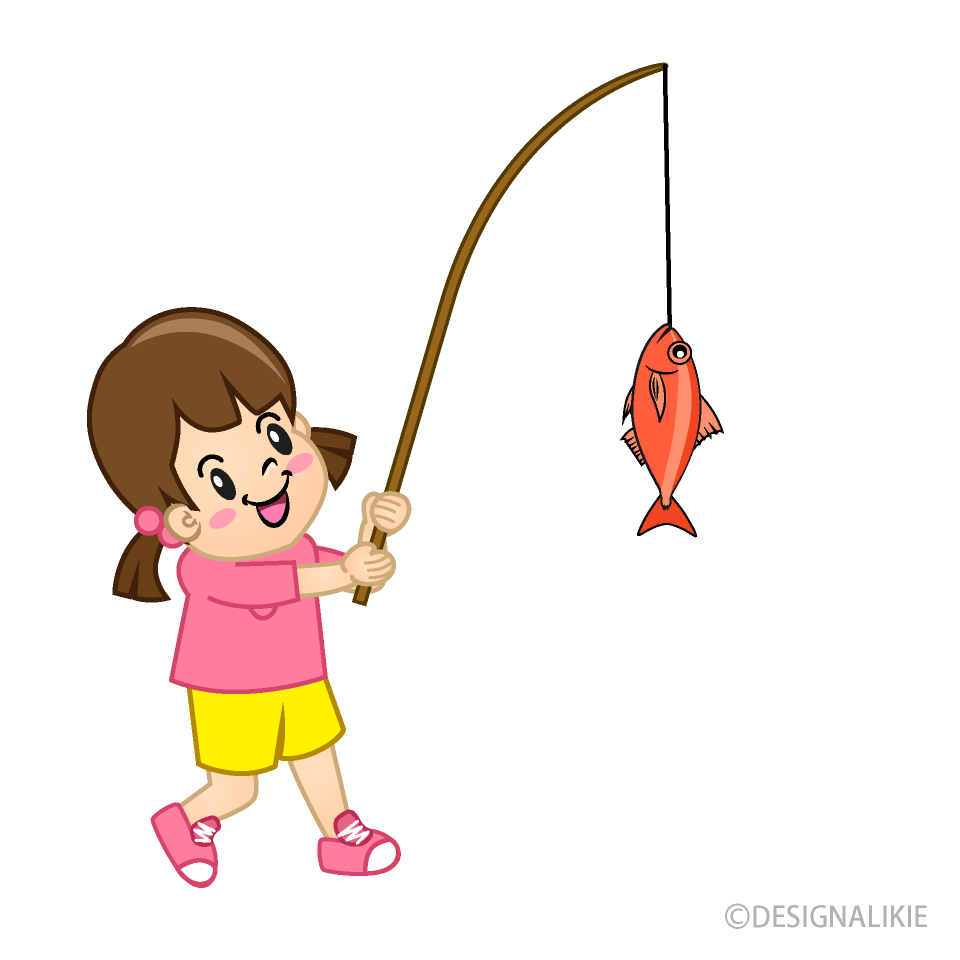 魚を釣り上げる女の子