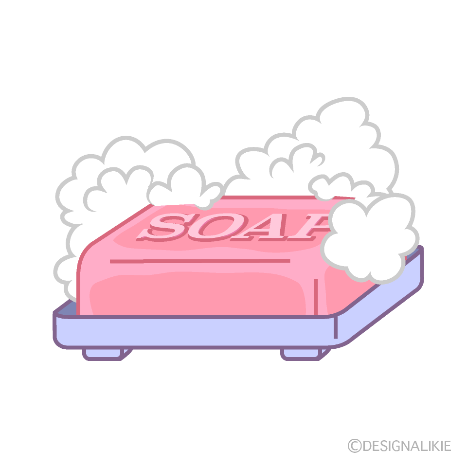 風呂のピンク石鹸と泡