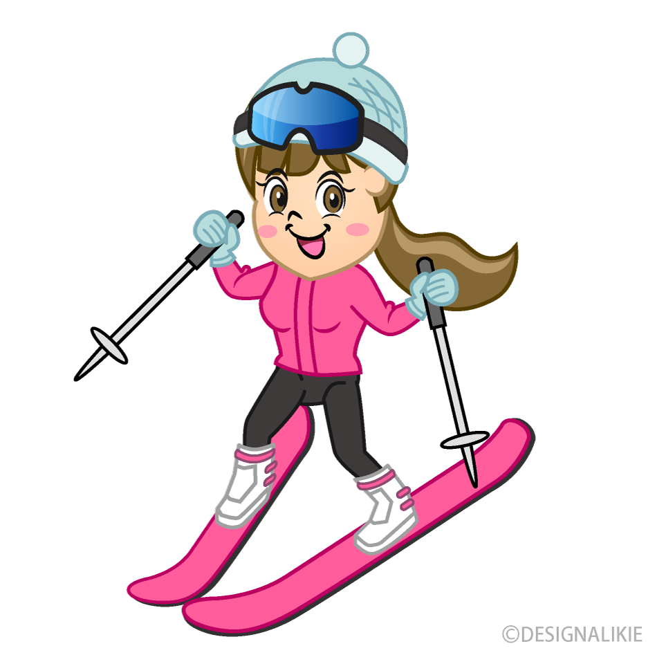 滑る女の子スキーヤー