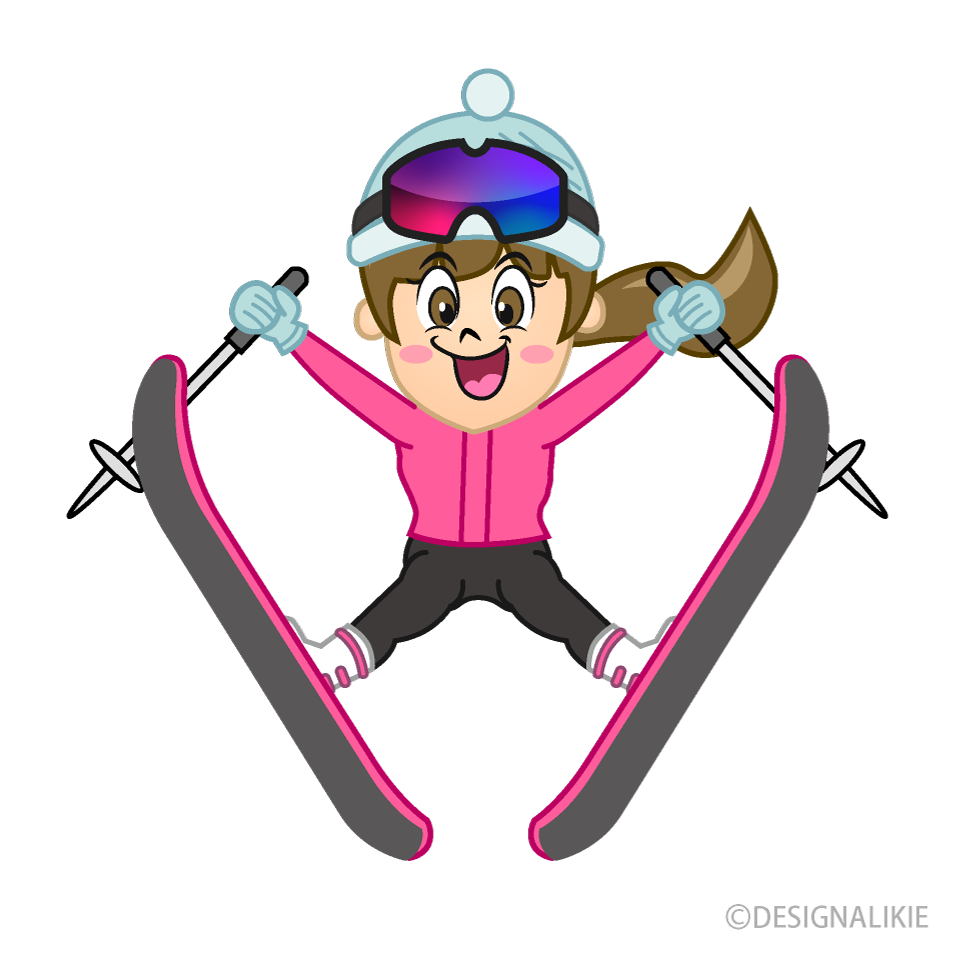 ジャンプする女の子スキーヤー