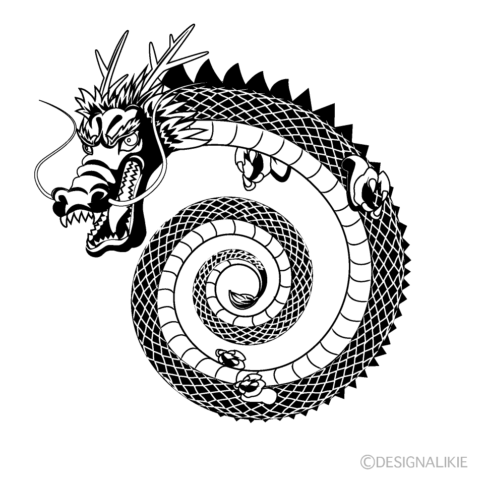 渦を巻く龍（白黒）