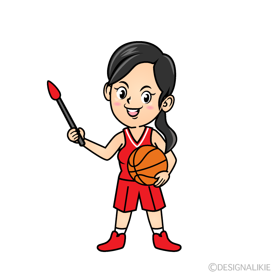 説明する女子バスケ選手
