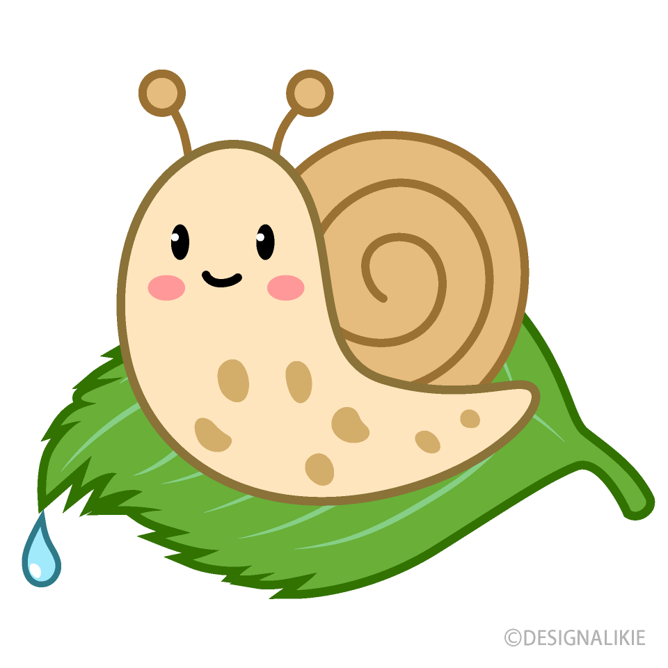 可愛いかたつむりと葉っぱ