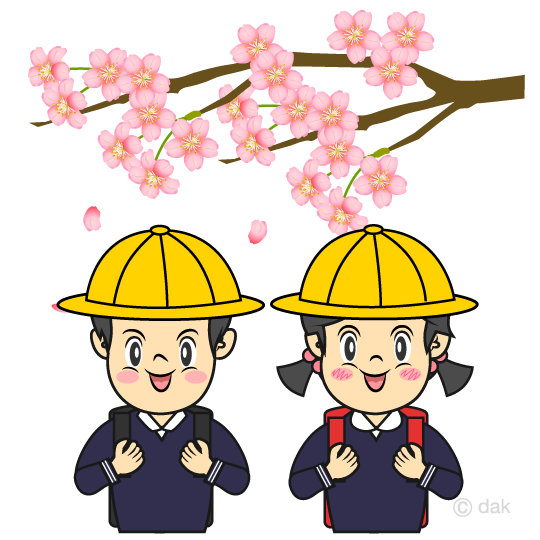 桜咲く小学生入学式