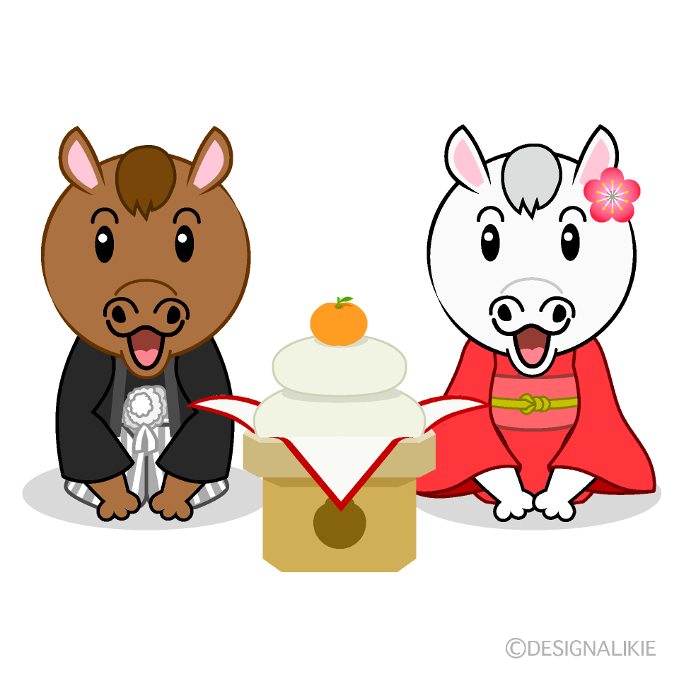 鏡餅と馬夫妻