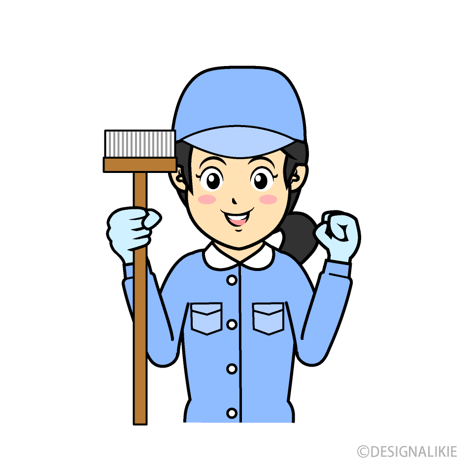 笑顔で頑張る清掃作業員