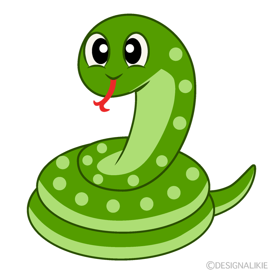 とぐろを巻いた可愛い蛇キャラクターイラストのフリー素材｜イラストイメージ