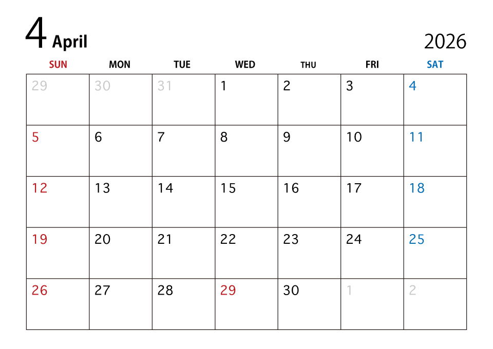2026年4月カレンダー