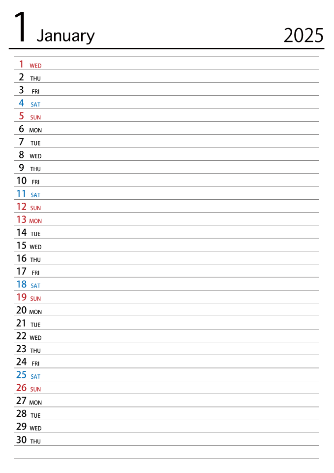2023年1月スケジュールカレンダー