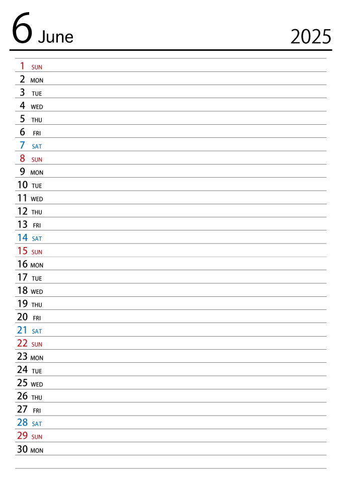 2023年6月スケジュールカレンダー