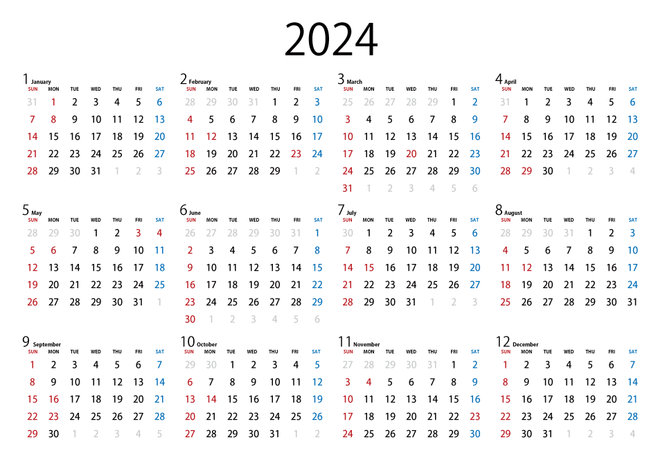 シンプルな2022年カレンダー