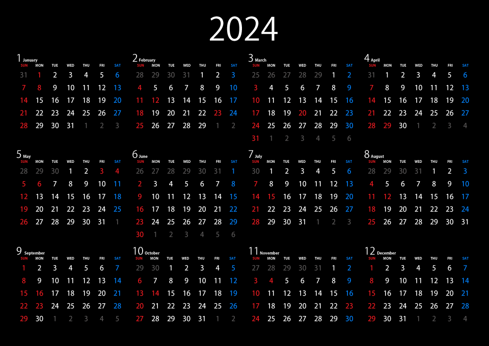 黒色の2022年カレンダー