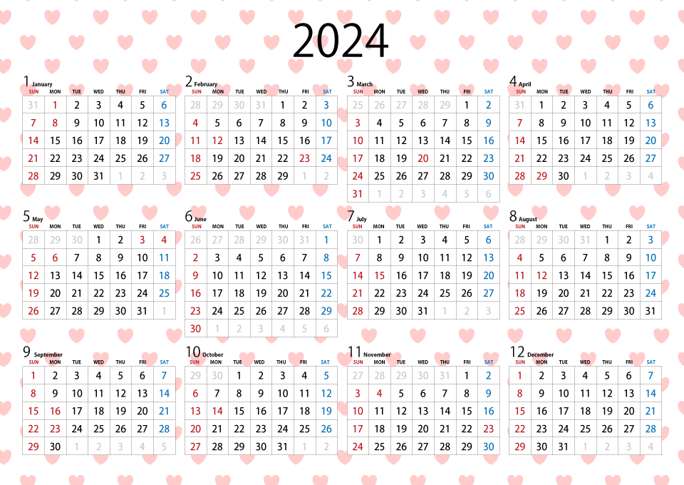 ハート柄の2022年カレンダー