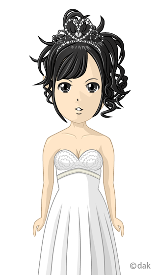 黒髪アップヘアスタイル花嫁のアニメ少女