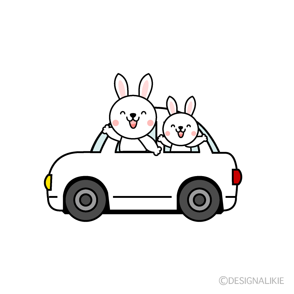 車でドライブするウサギ
