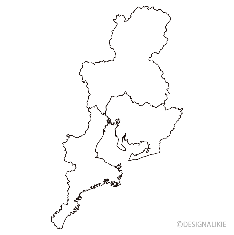 東海地方の白黒地図