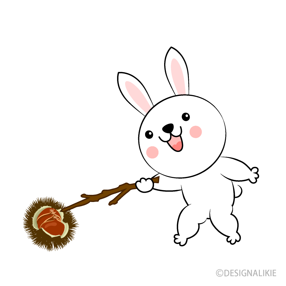 栗拾いするウサギ