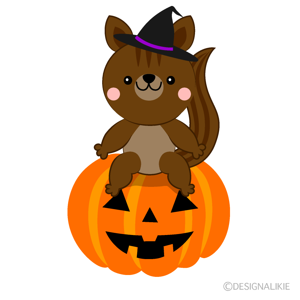 リスとハロウィンカボチャ