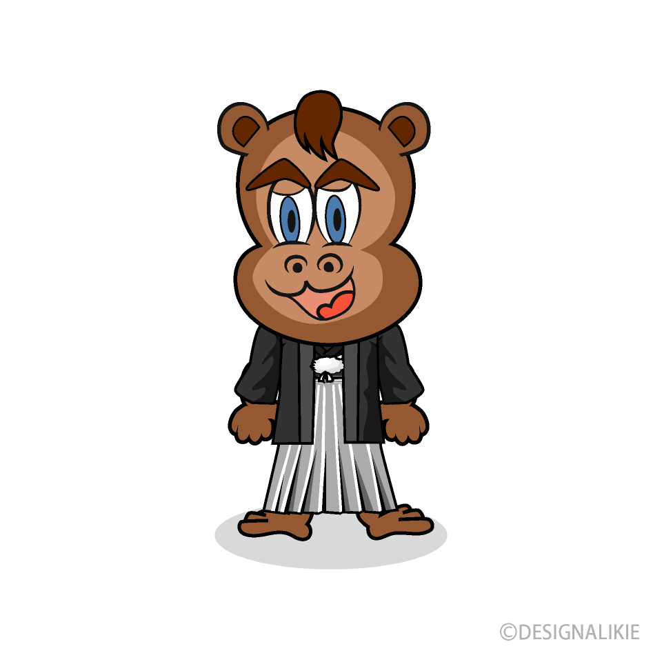 紋付袴の猿キャラクター