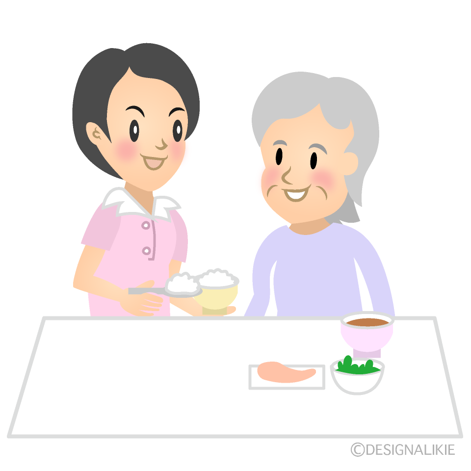 食事介助する女性介護ペルパー（縁無し）