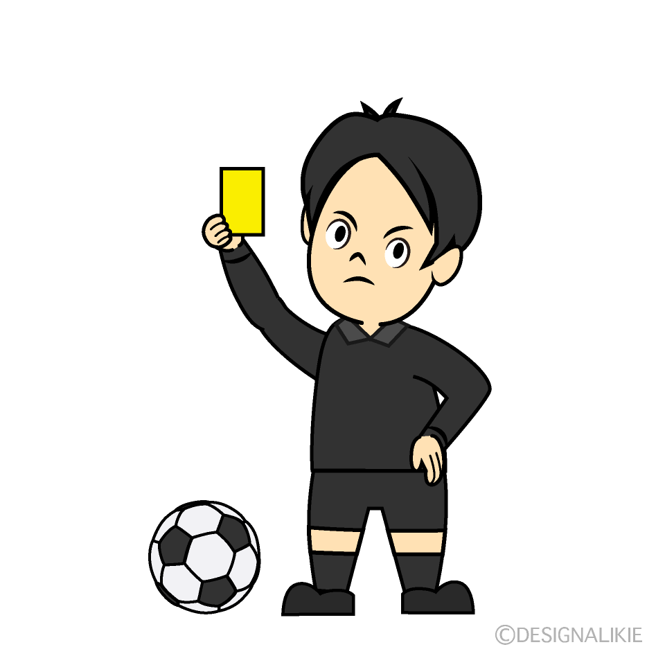 イエローカードを出すサッカー審判