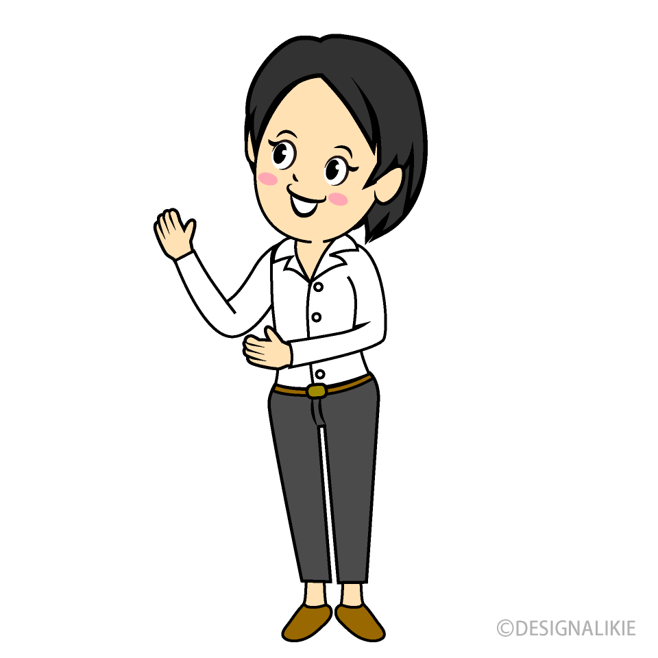 手を指して説明する女性