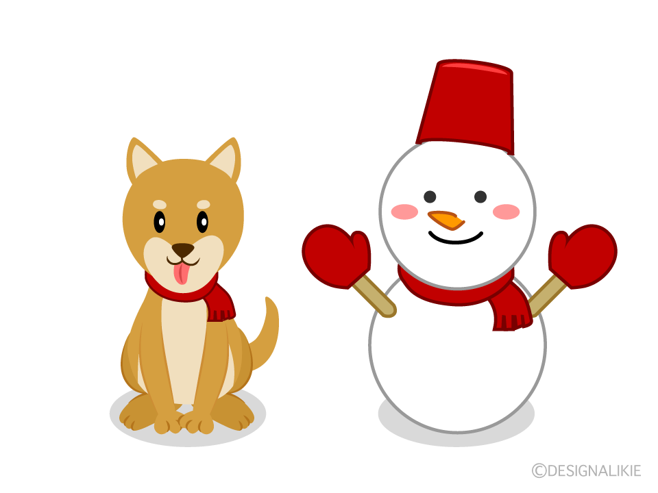 イヌと雪だるま