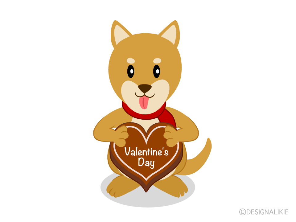 バレンタインチョコをもらう犬