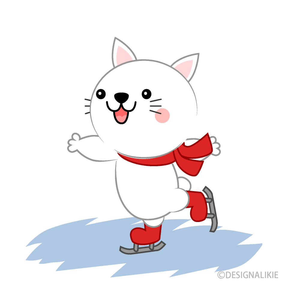 スケートする可愛い白ネコ