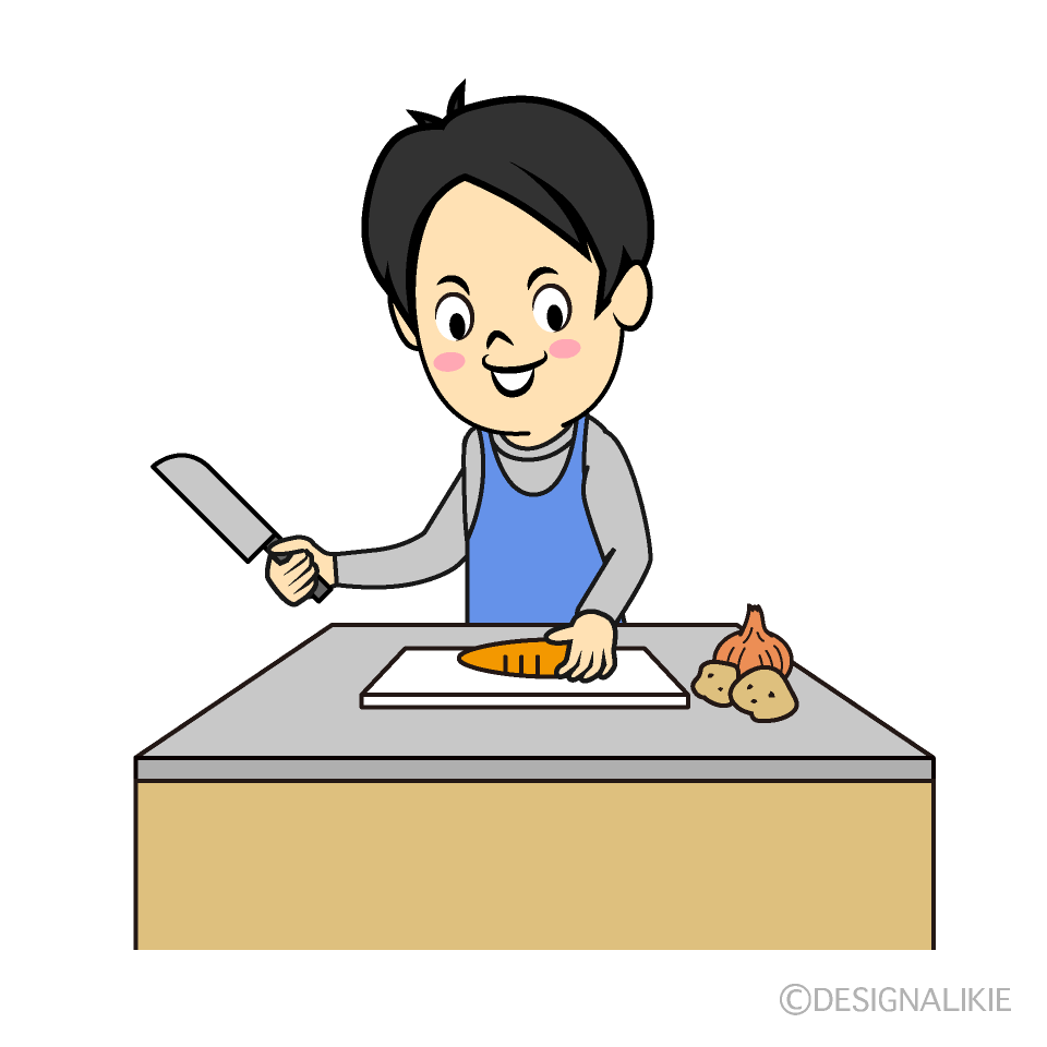 料理をする夫