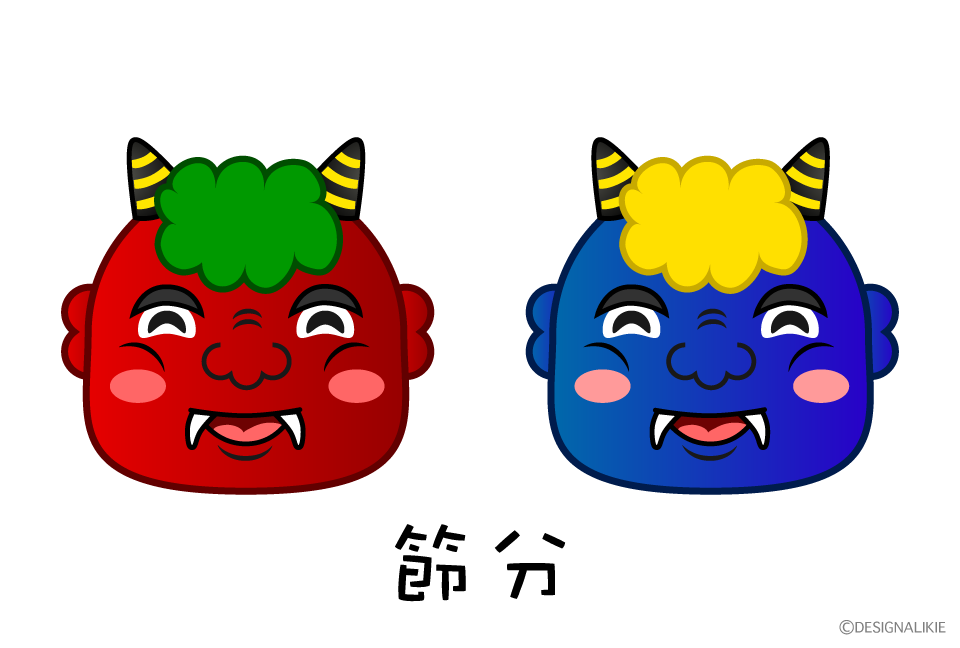 笑顔の赤鬼と青鬼の顔