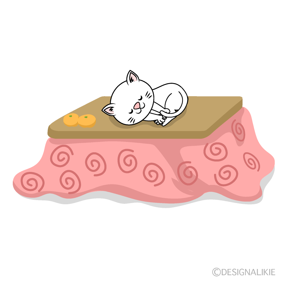 こたつで寝る白猫