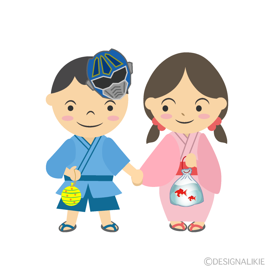 夏祭りの男の子と女の子