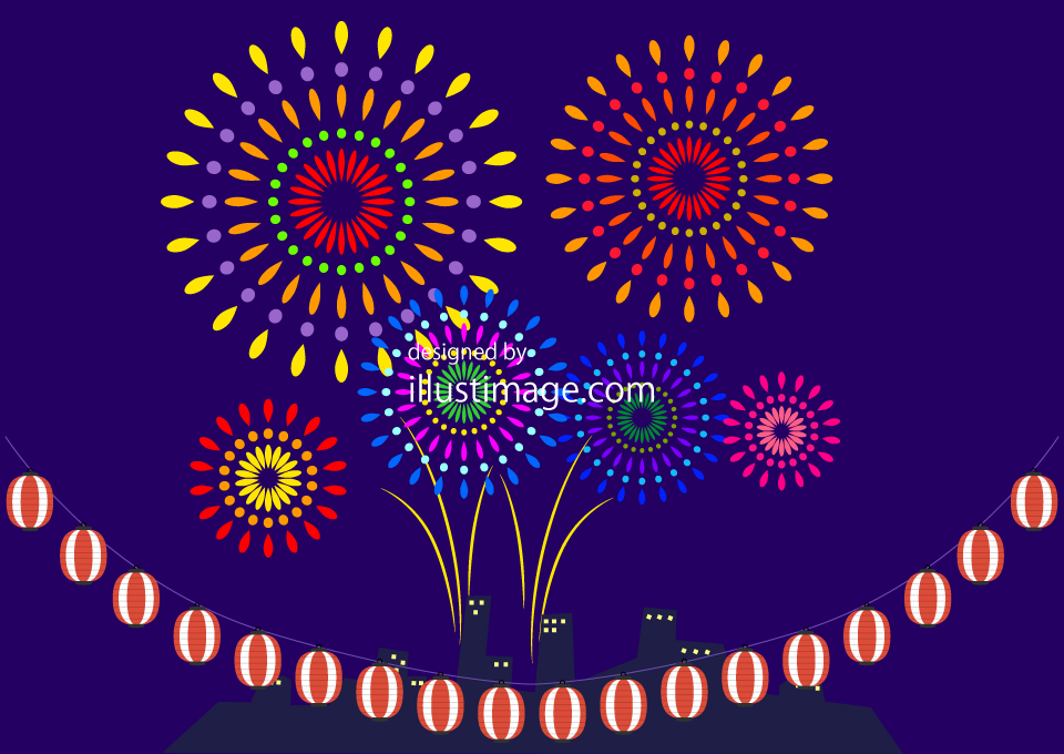 夏祭り花火と赤提灯