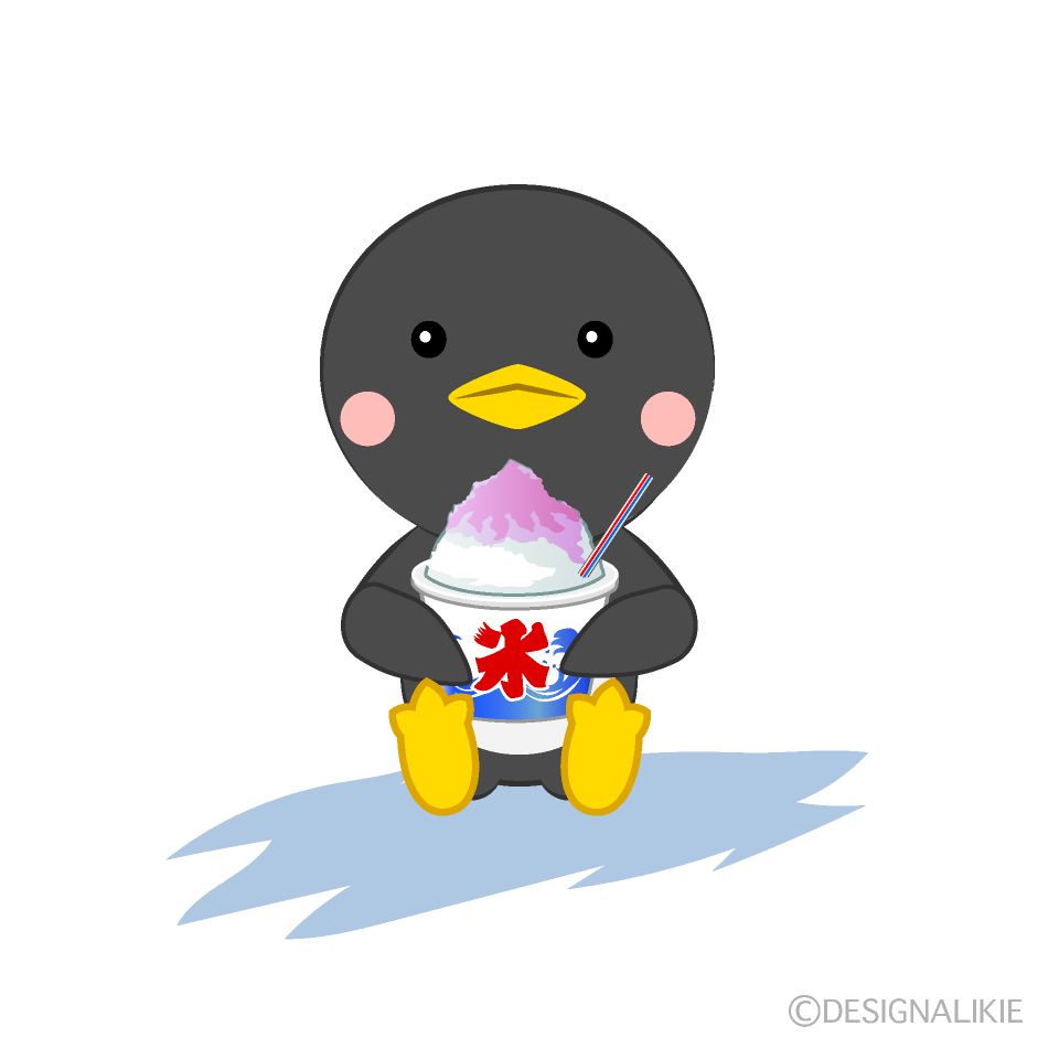 かき氷を食べる可愛いペンギン