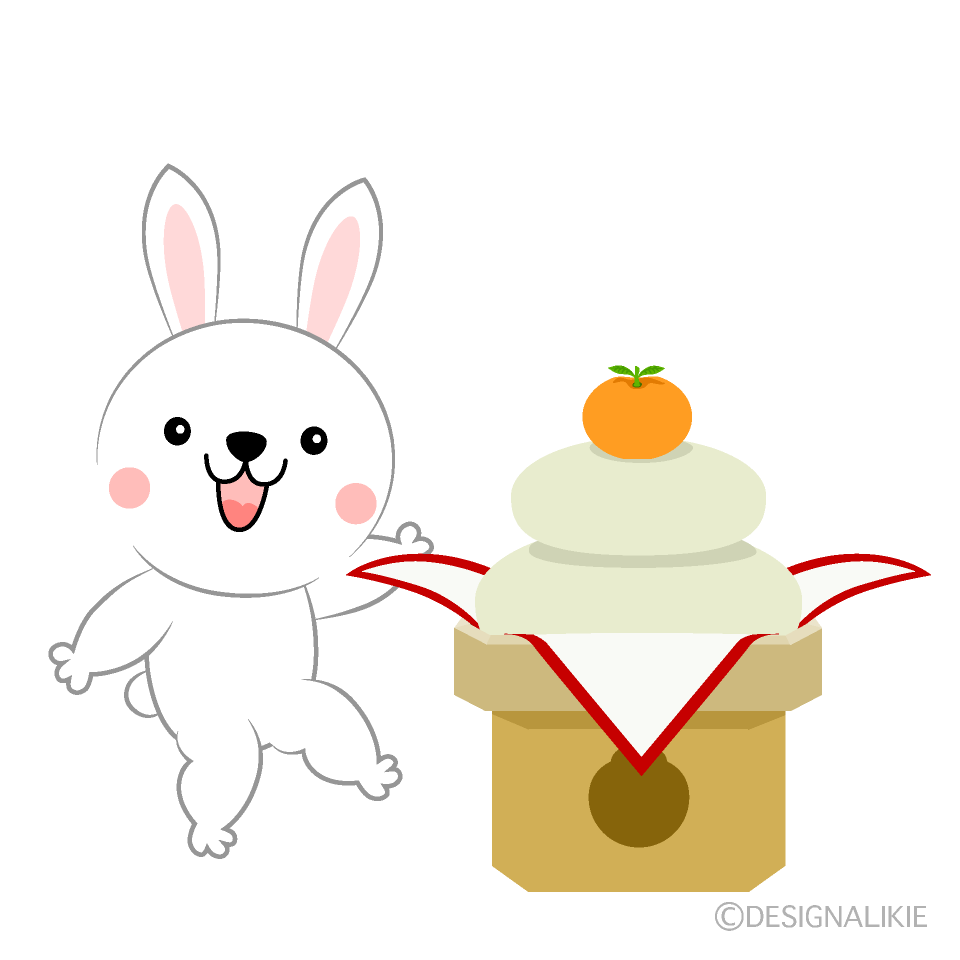 可愛いうさぎと鏡餅