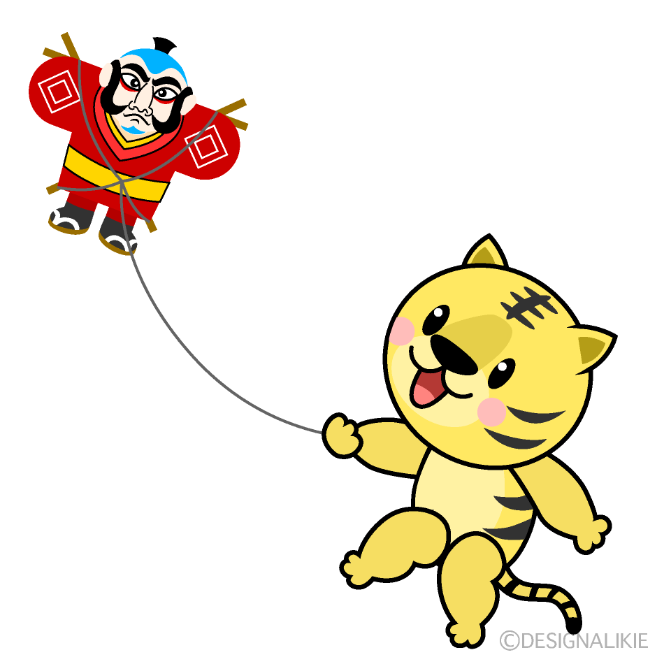 凧揚げするトラ