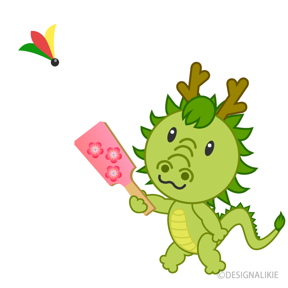 羽根つきする竜キャラ