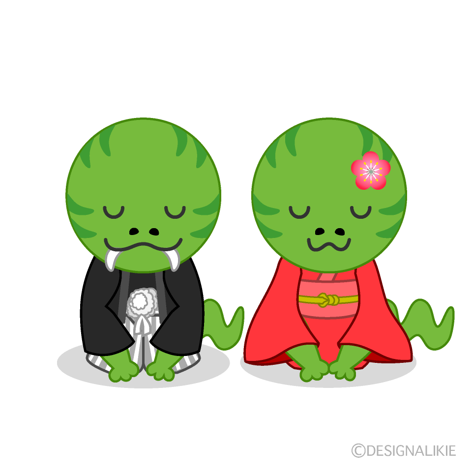 新年挨拶するヘビ夫婦