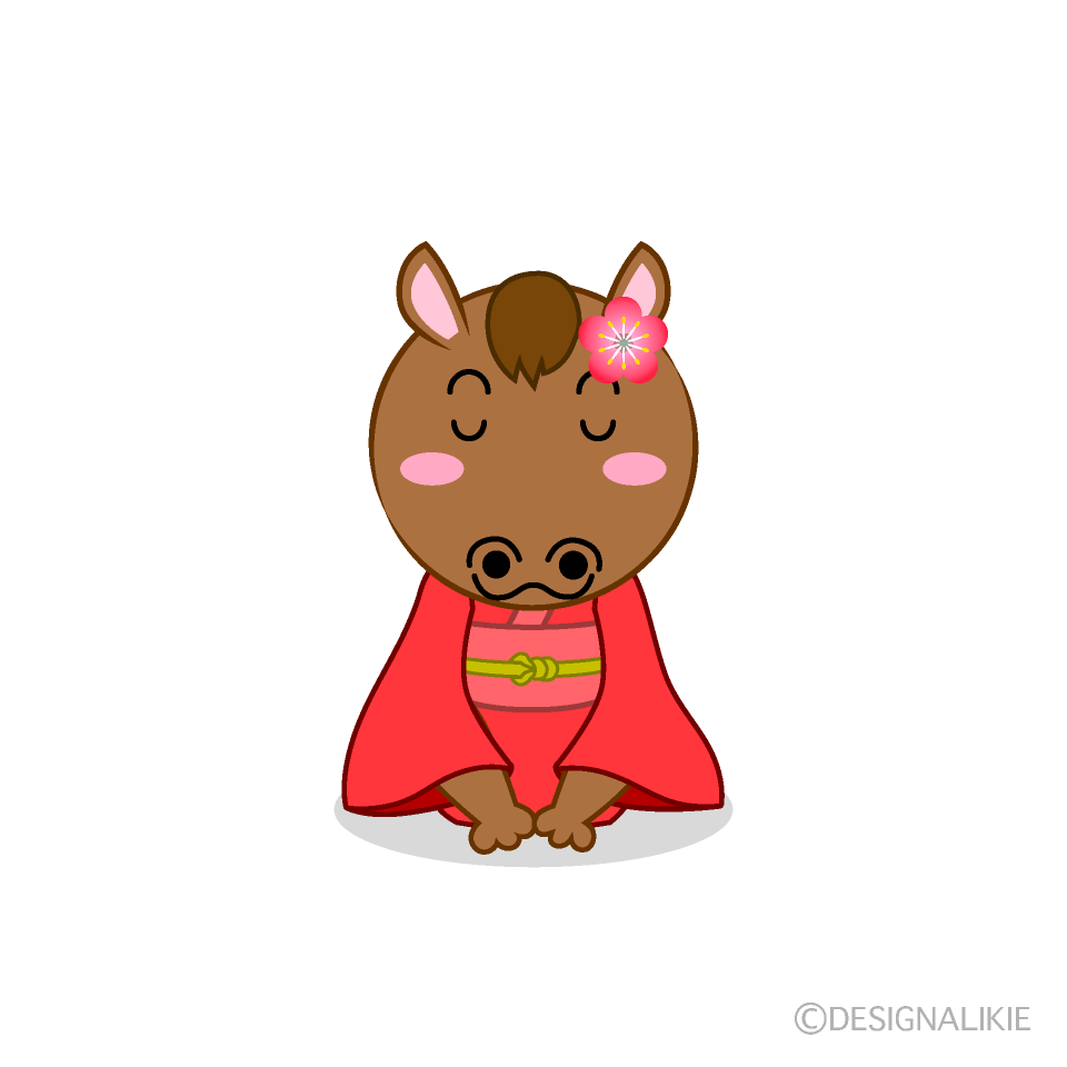 着物でお辞儀する馬