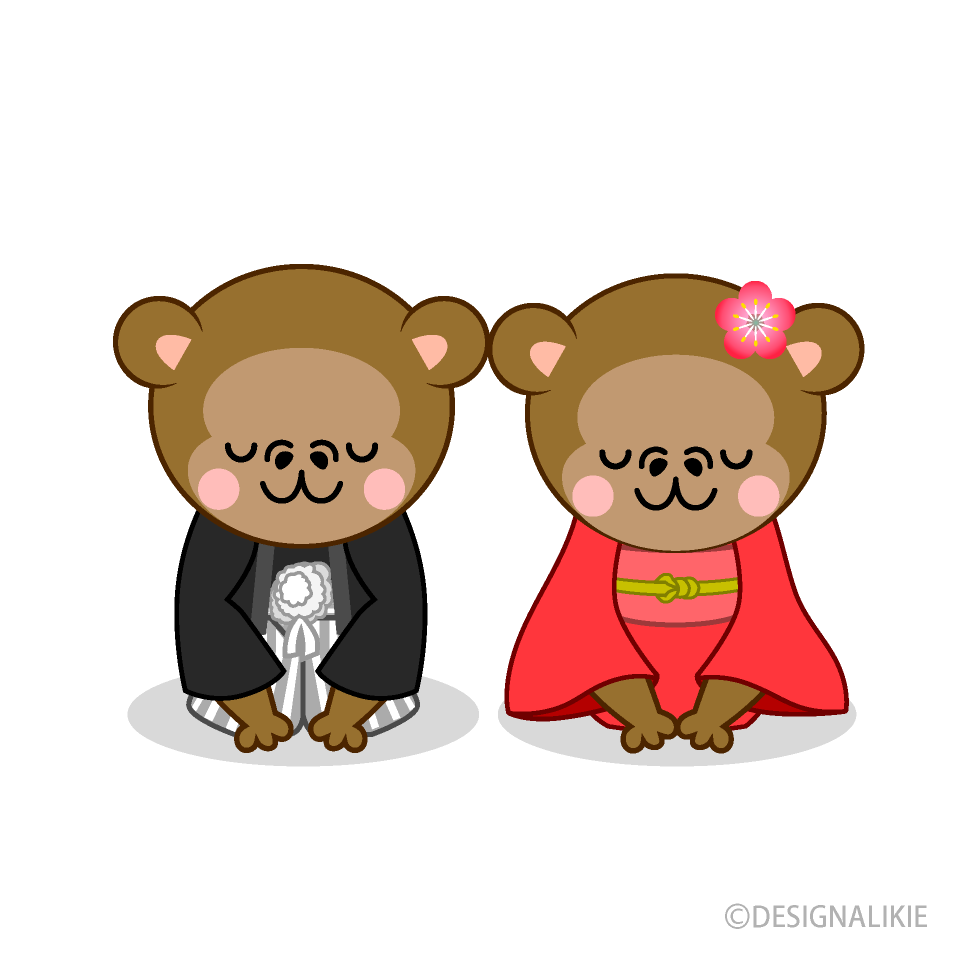 新年挨拶するサル夫婦