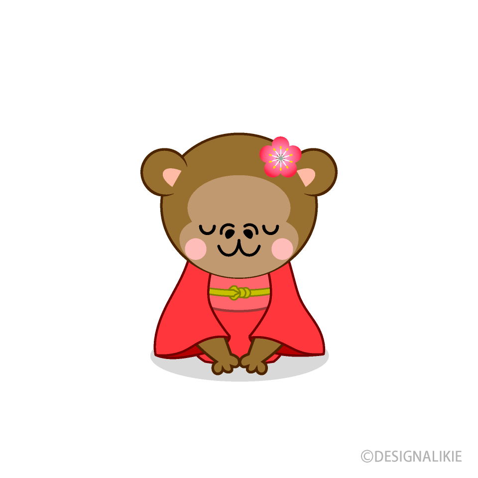 新年挨拶する着物のサル