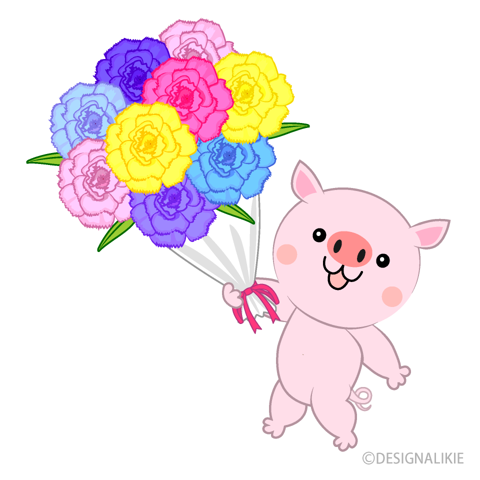 花束をプレゼンするブタ