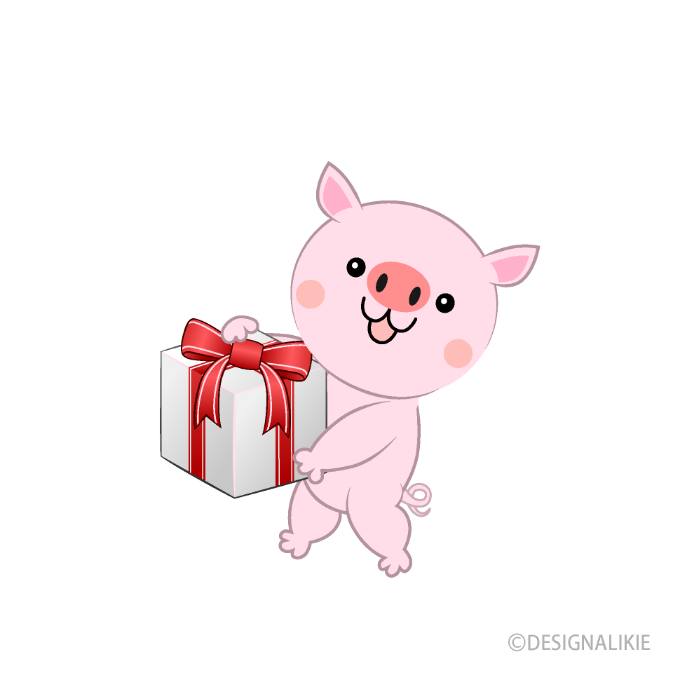 プレゼントするブタキャラ
